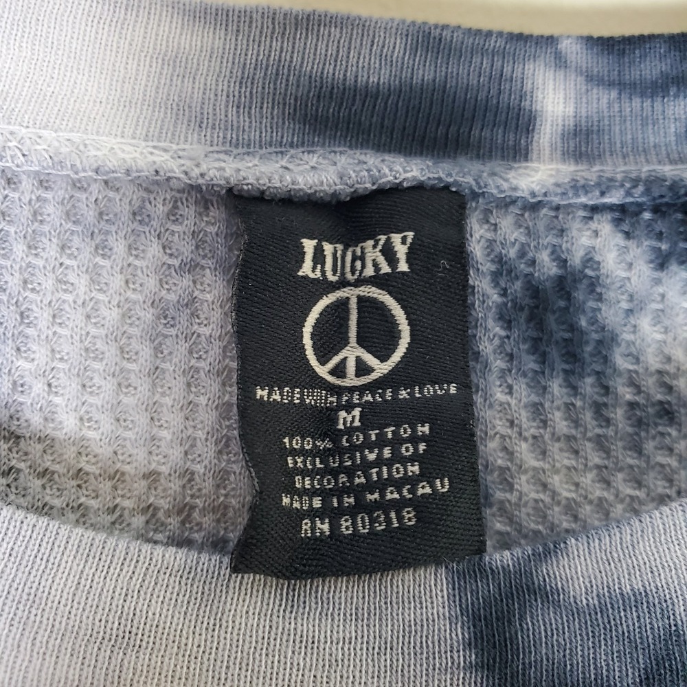 Y2K 90's Lucky Brand Tie Dye Waffle Knit Thermal Rhinestone Velvet Cross Medium - Picture 4 of 7